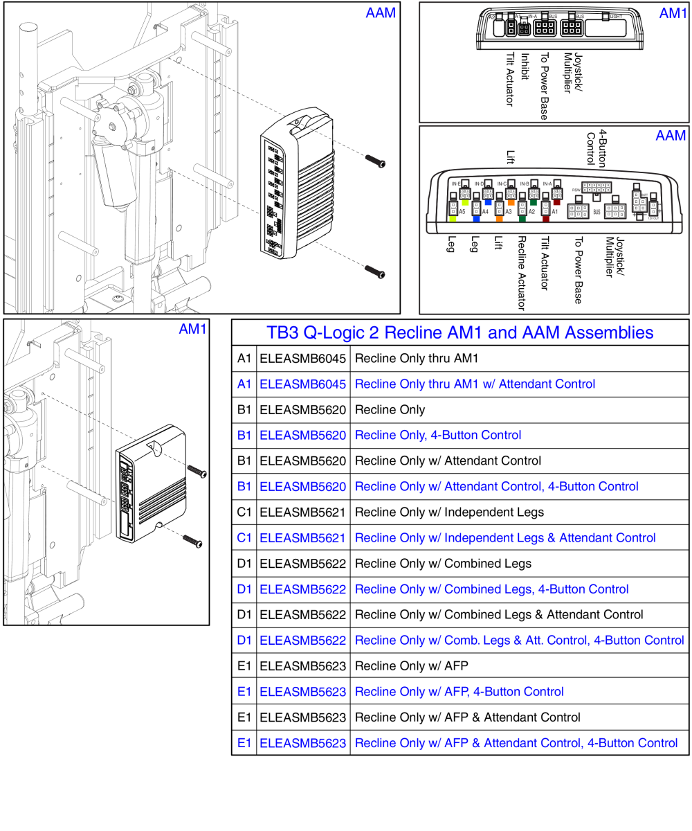 Am1/ Aam Module Assy, Recline Only, Tb3 / Q-logic 2 parts diagram