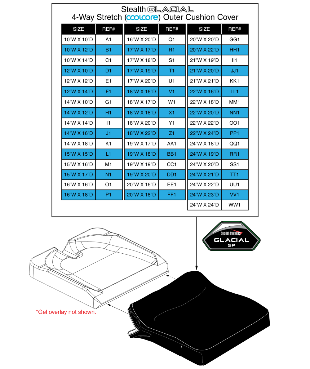 Outer Cover, 4-way Stretch (coolcore) - Stealth Glacial parts diagram