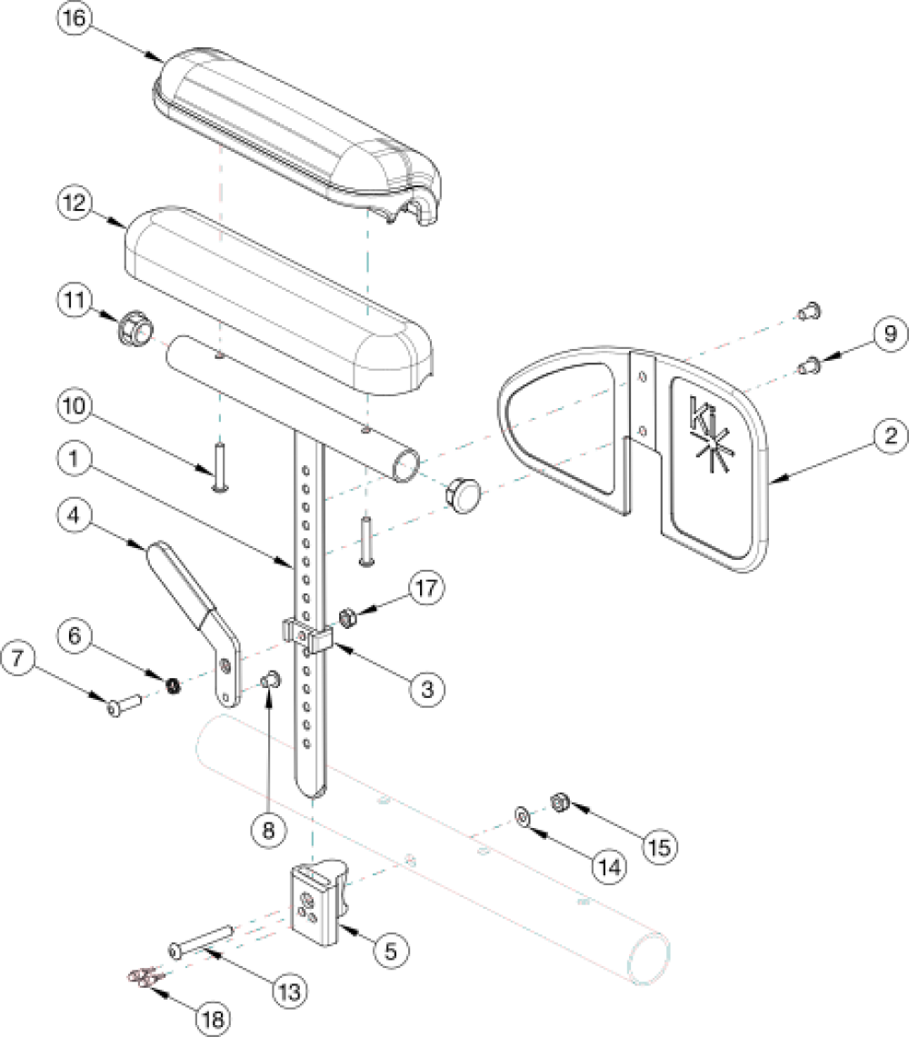 Little Wave Pediatric Height Adjustable T-arm parts diagram