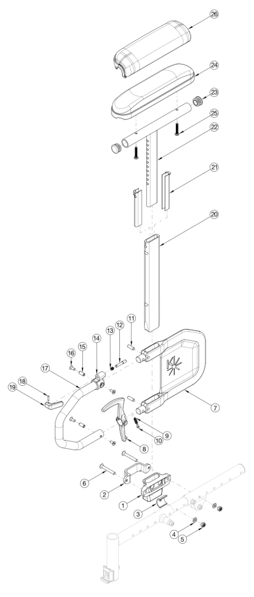 Arc Armrests - Height Adjustable Tall T-arm parts diagram