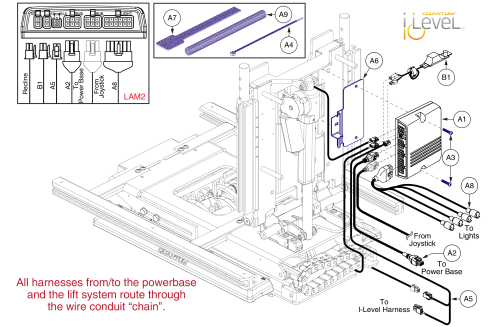 Lights Thru Lam2, Lift & Recline, Q-logic 2 / Ne+ - Reac Lift/i-level parts diagram