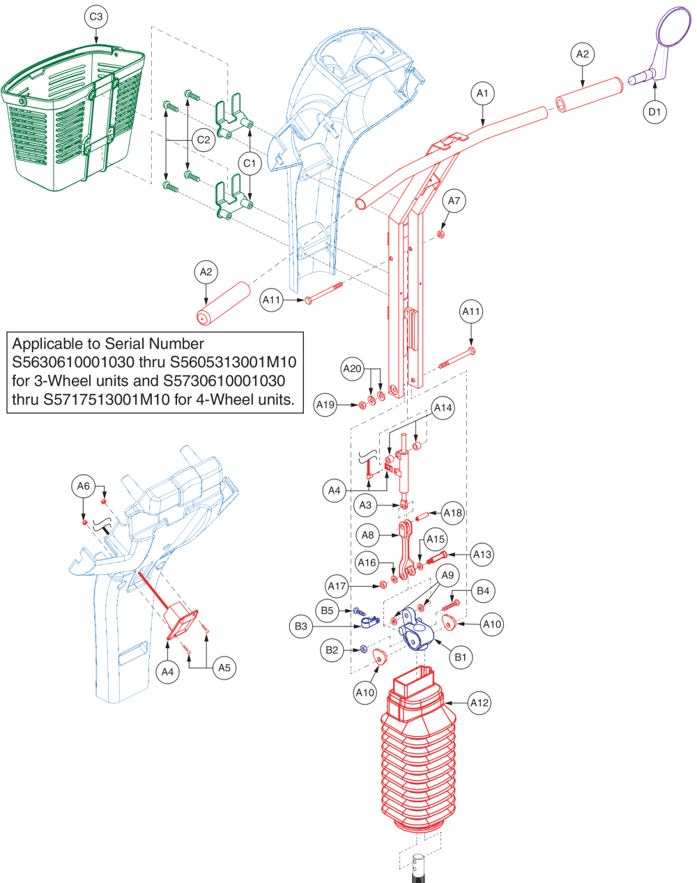 Tiller Assembly, Version 2, S5630610001030 - S5605313001m10 parts diagram