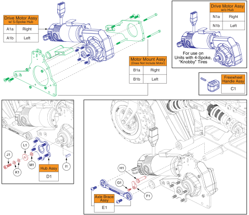 Drive Motor & Motor Mount Assy W/ Hub, 4front parts diagram