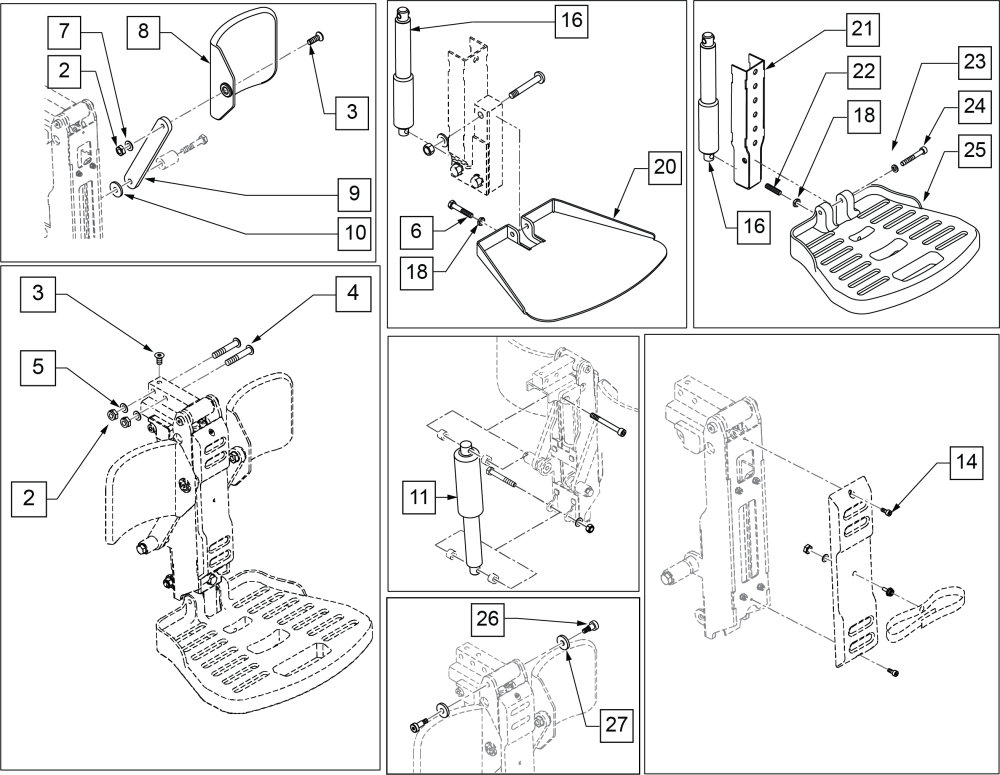 Power Center Mount Elr(rehab/recline Seat-center Mnt Footplate) parts diagram