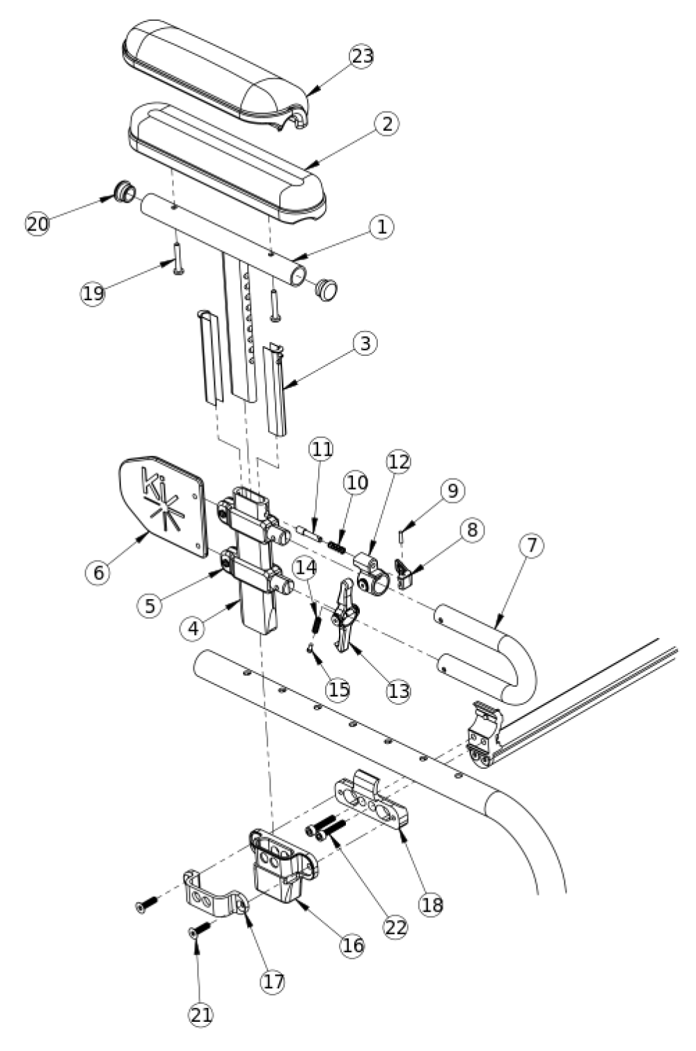 Clik Height Adjustable Low T-arm parts diagram