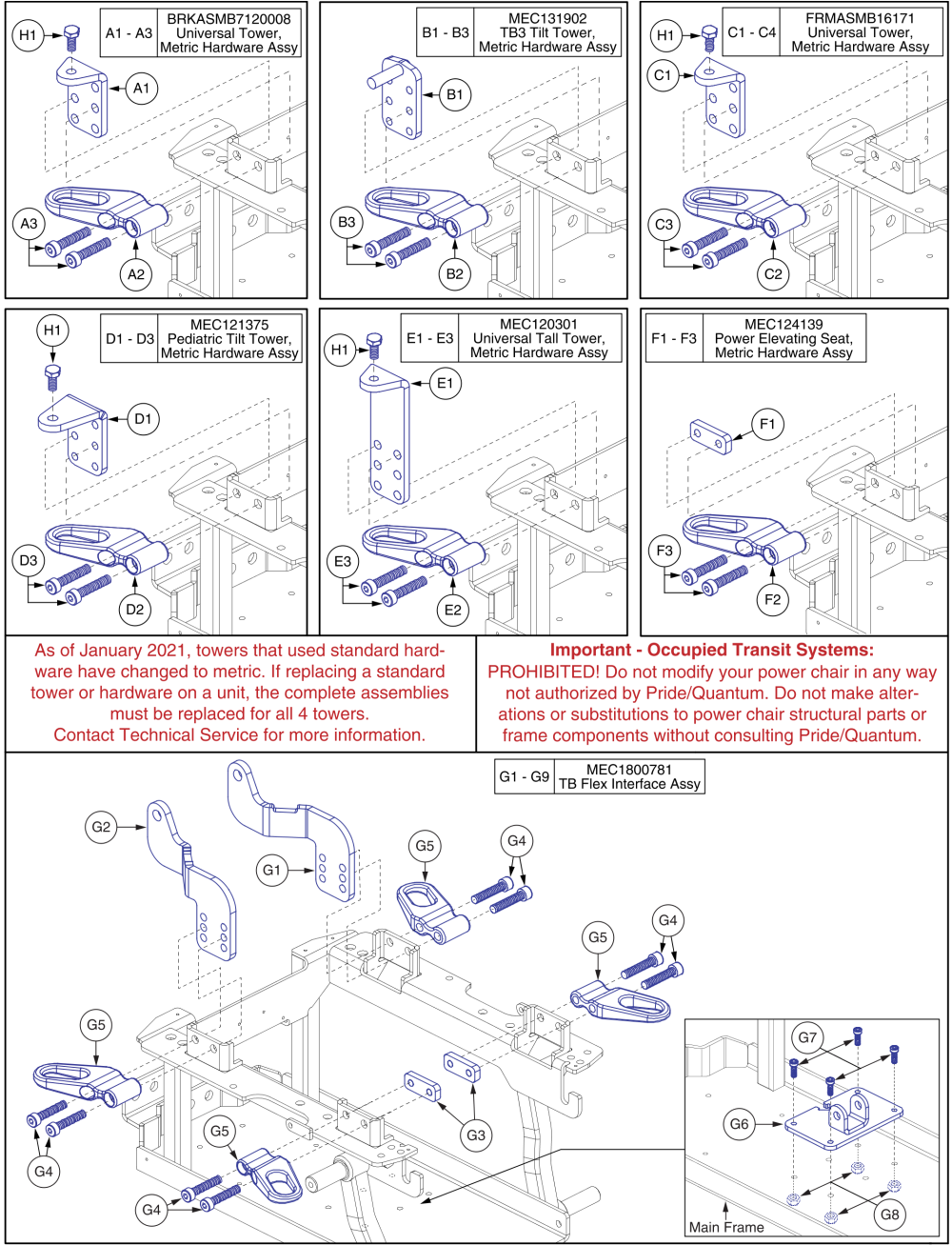 L-bracket Towers And Transit Loops, Q6 Edge 2.0/3/q4 parts diagram