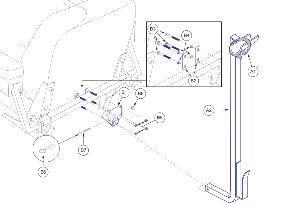 Walker Holder - Pinchless Hinge, Medium Back parts diagram