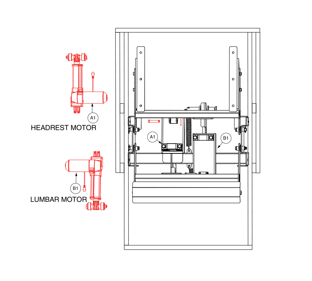 Headrest & Lumbar Actuators, Mot1707196 / Mot1707197 parts diagram