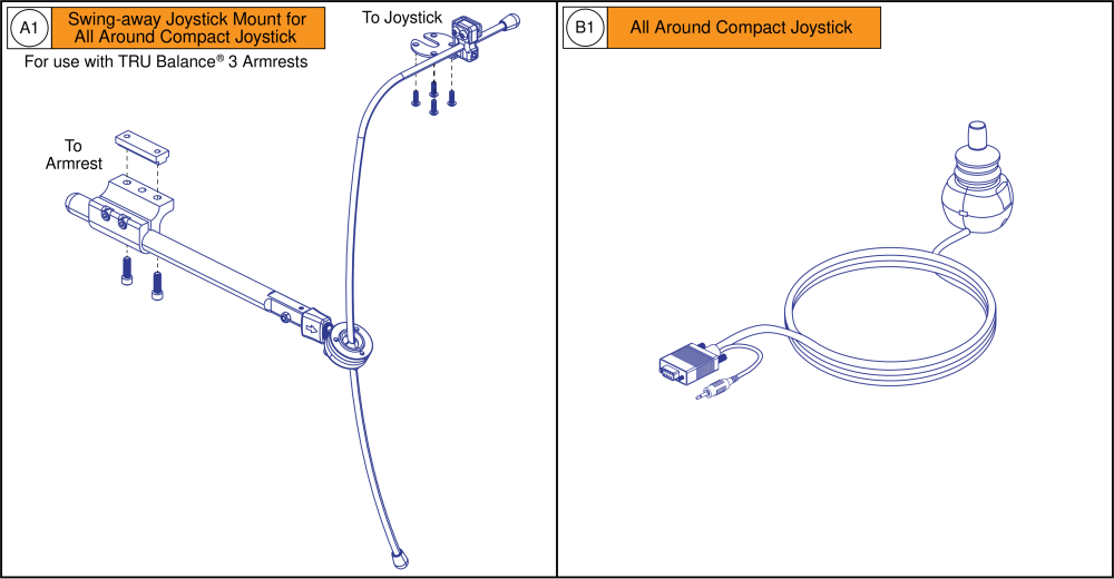 Swing-away Joystick Mount, Armrest Mounted, Mo-vis All Around Joystick parts diagram