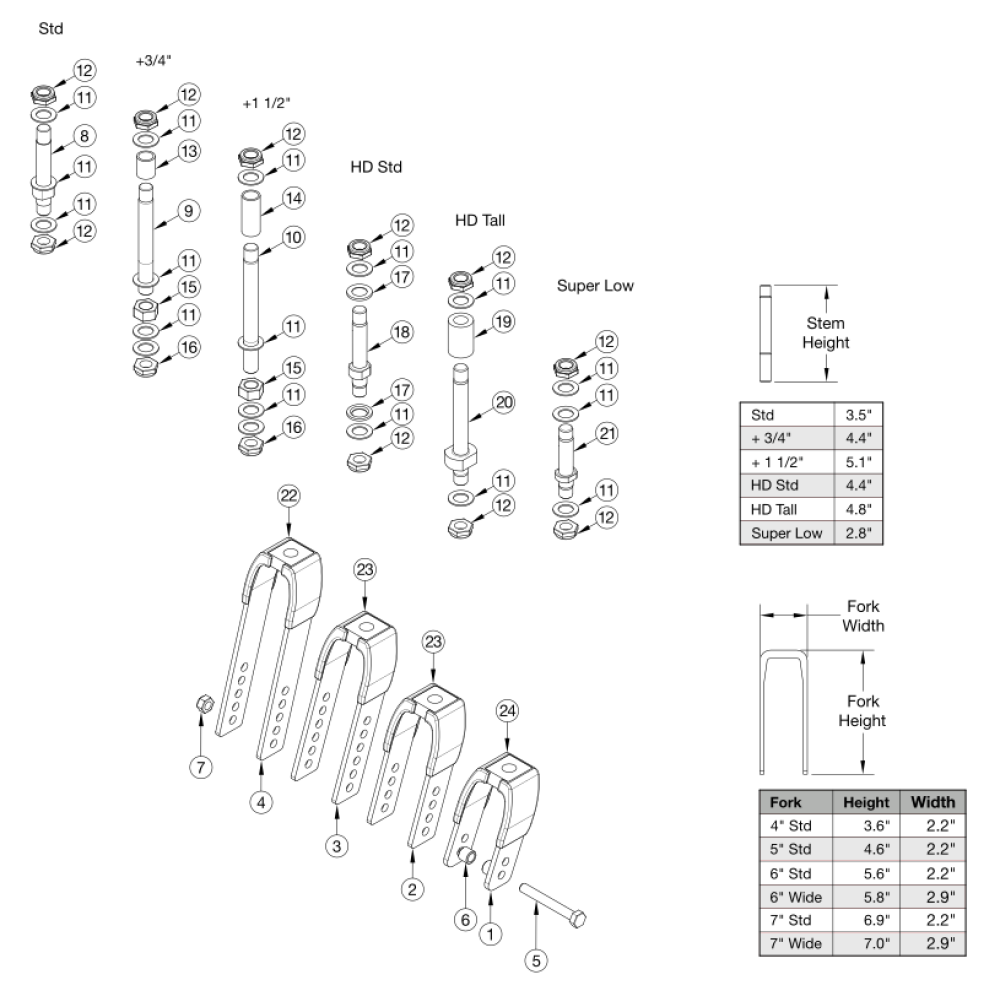 Catalyst E Transit Forks And Stems parts diagram