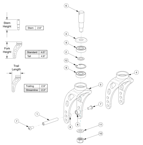 Rogue2 Caster Forks And Stems parts diagram