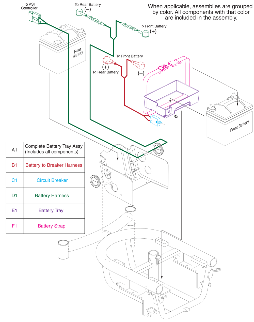 Z11 Battery Tray, Harness, Strap, & 50 Amp Circuit Breaker parts diagram