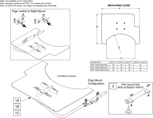 Tray Table Ergo And Pro parts diagram