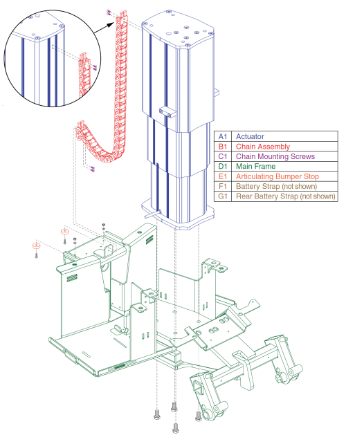 Main Frame & Actuator Assy, Jazzy Air parts diagram