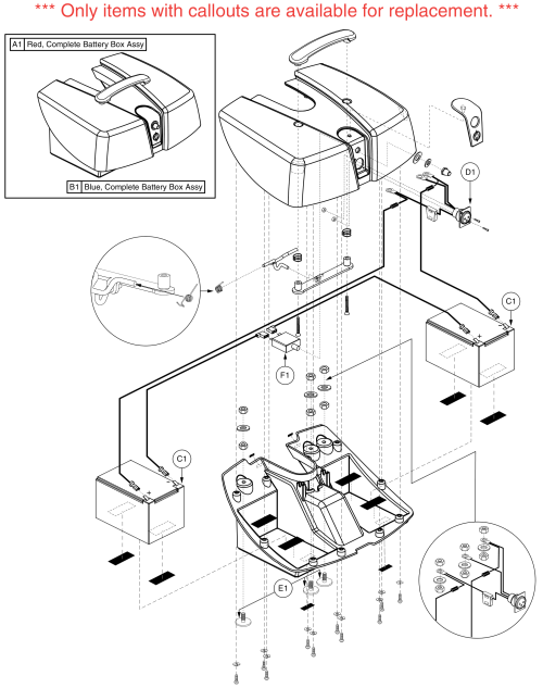 Battery Box Assy W/ Breaker And Harnesses, Go-chair parts diagram