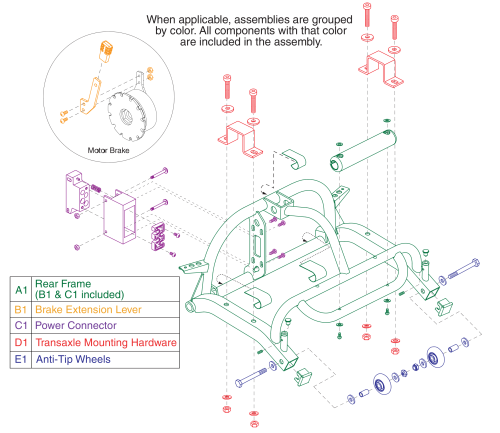 Rear Frame, 3 Wheel, Gogo Sport / Elite Traveller Plus parts diagram