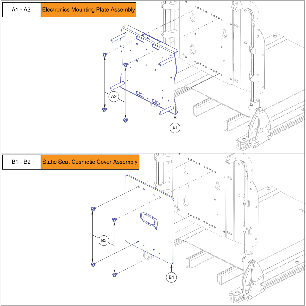 Back Cane Electronics Mount & Static Seat Cosmetic Cover, Tb3 parts diagram