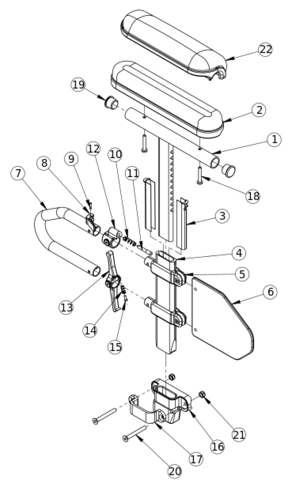(discontinued) Rogue Xp Height Adjustable T-arm parts diagram