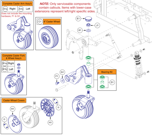 Front Caster Arms, Q6 Edge 3 parts diagram