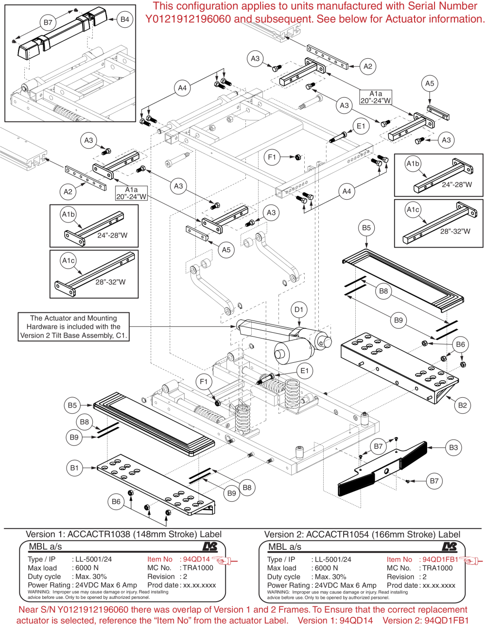 Tilt Base W/ Seat Interface, Version 2 - Bariatric Tilt parts diagram