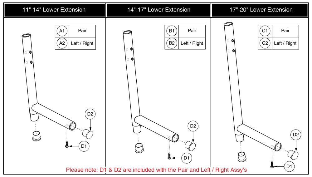 Standard Chrome Lower Extensions - Style #7 Swing-away & Style #12 Elr parts diagram