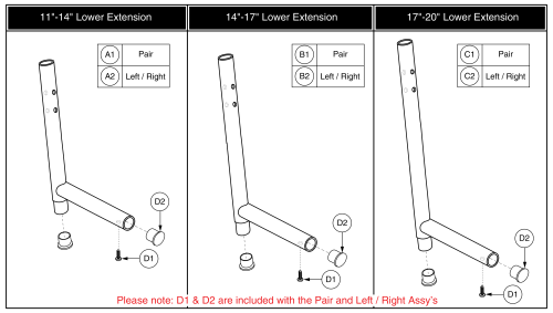 Standard Chrome Lower Extensions - Style #7 Swing-away & Style #12 Elr parts diagram