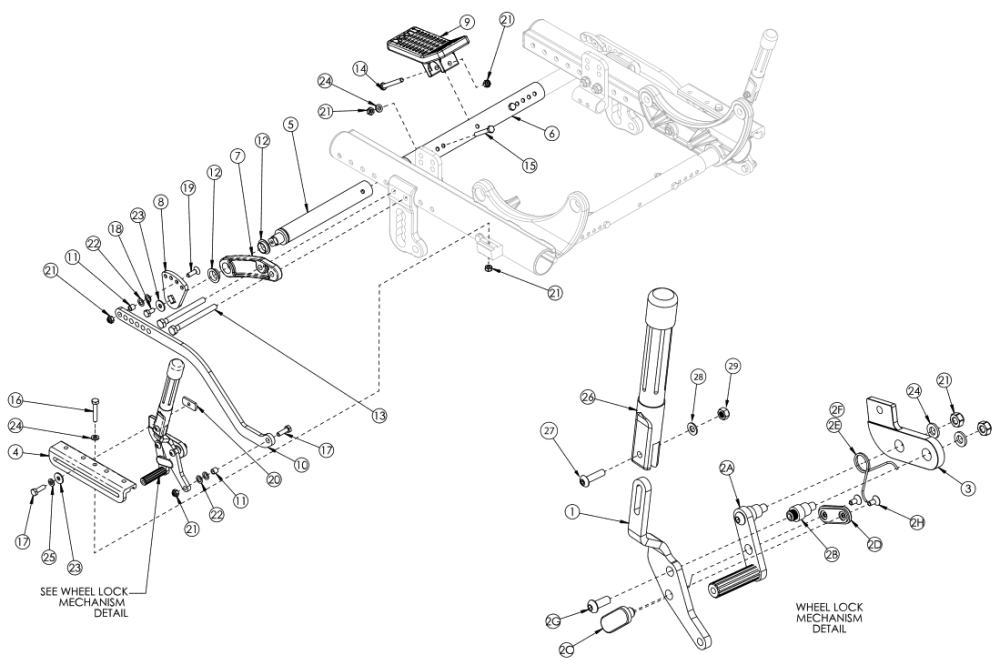 Focus Cr Inverted Combination Attendant Foot Lock parts diagram