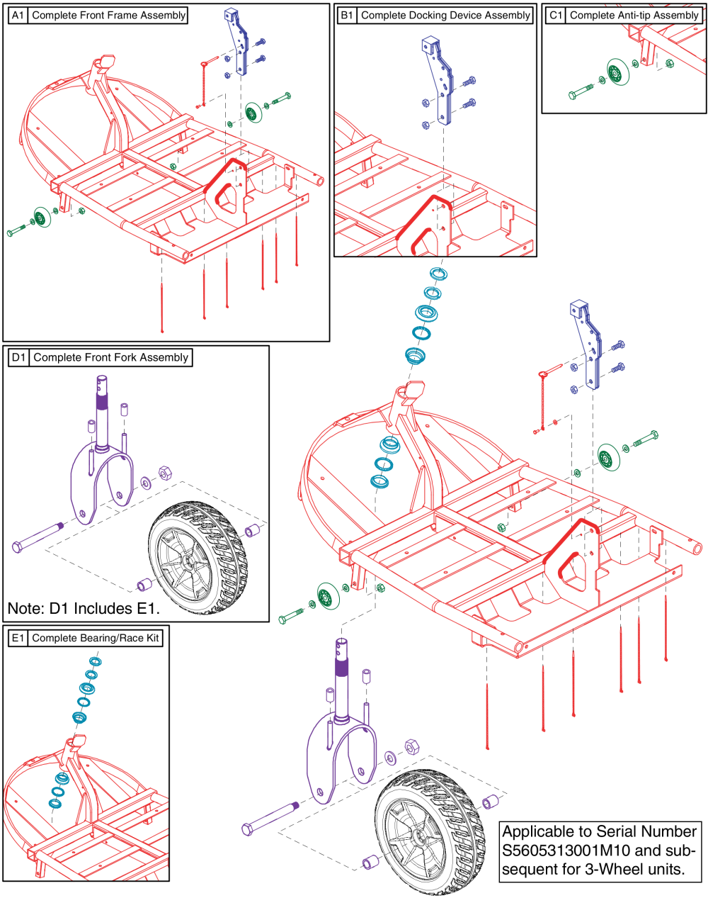 3 Wheel Front Frame, Version 2, S5605313001m10 - Subsequent parts diagram