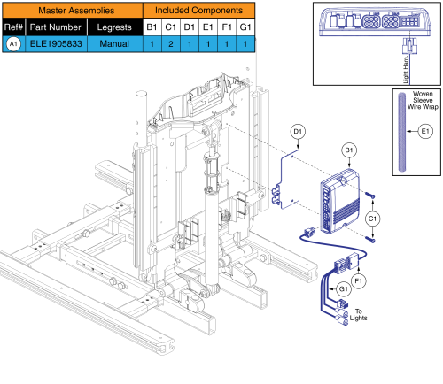 Ql3 Lm, Tb3 Static Seat W/ Manual Legs (stretto W/ Front Seat And Rear Door Lights) parts diagram