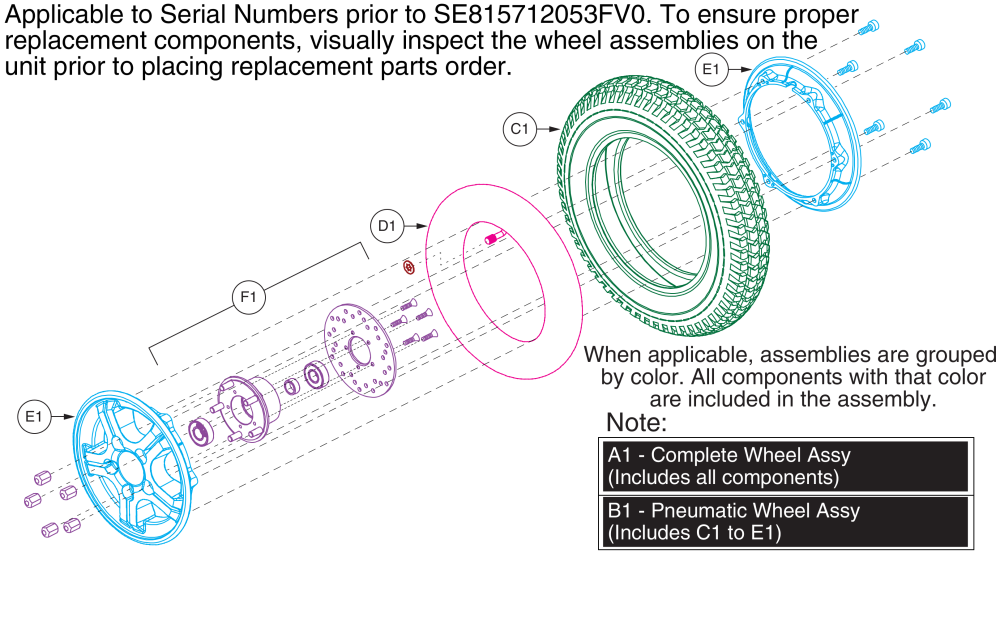 Wheel Assembly, Front Pneumatic W/ Brake Hub.  (prior To S/n Se815712053fv0), Pursuit Xl - S714 parts diagram