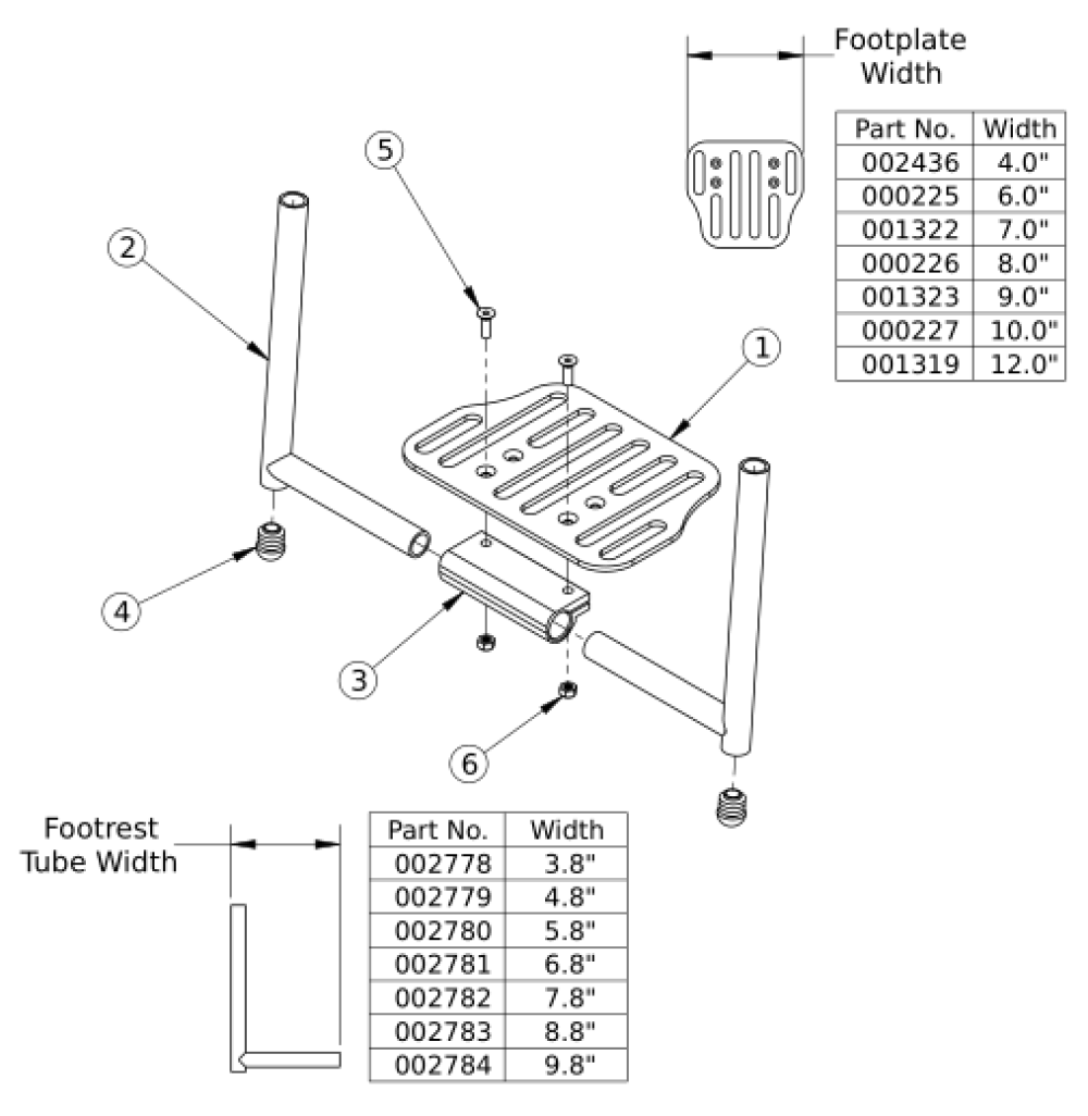 Clik Aluminum Angle Adjustable Footrest parts diagram