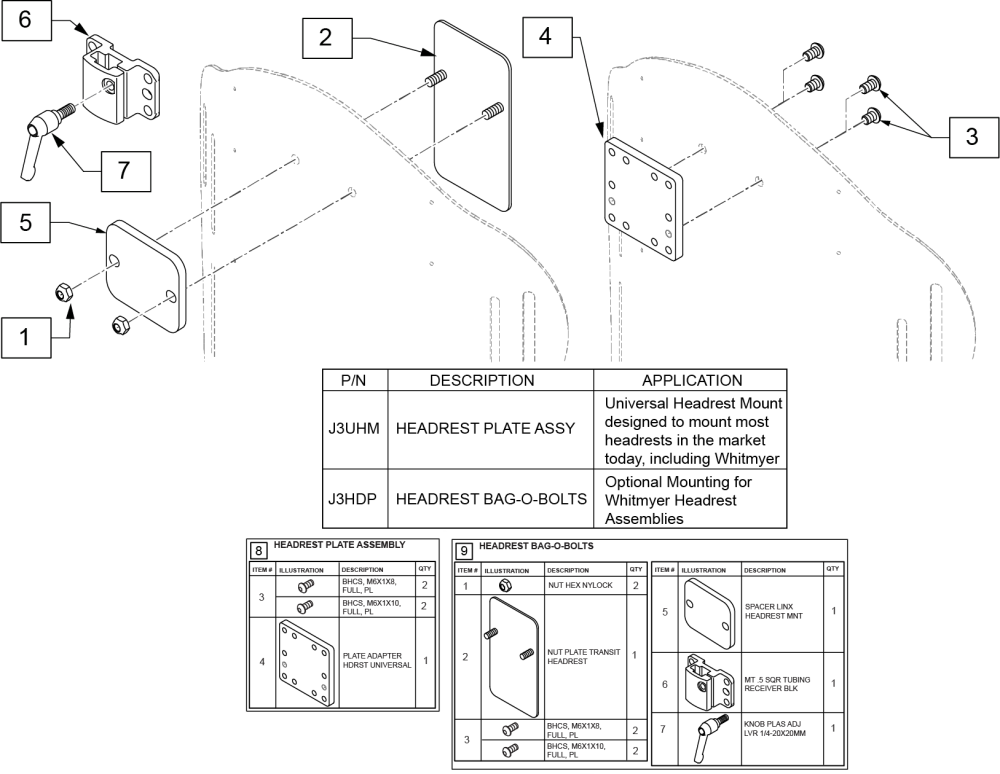 Universal Headrest Mount parts diagram