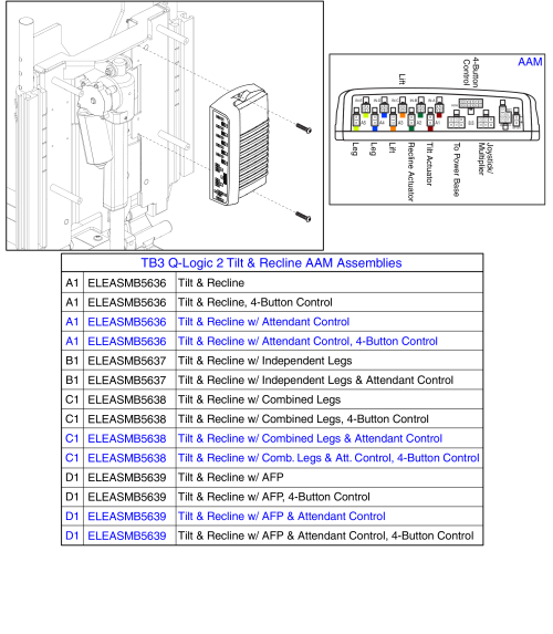 Aam Modules, Tilt And Recline, Tb3 / Q-logic 2 parts diagram