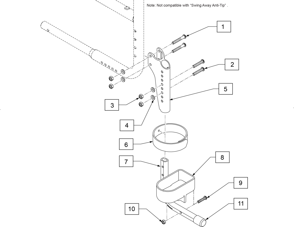 Crutch Holder With Hook And Loop Strap parts diagram