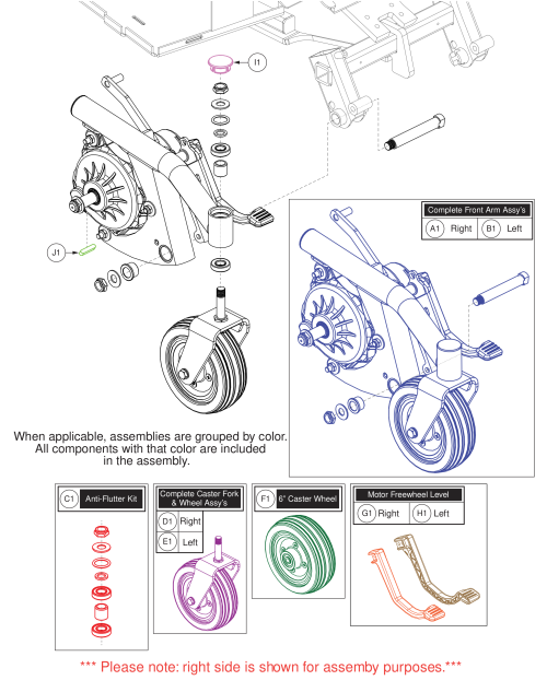 Front Caster Arm W/ Motor, Jazzy Air Med parts diagram