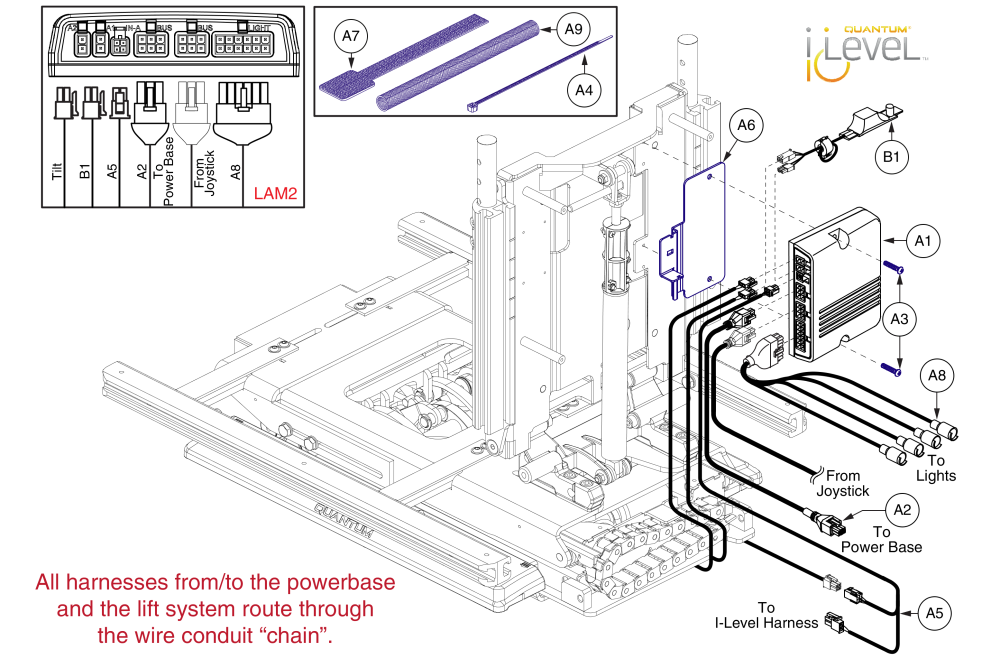 Lights Thru Lam2, Lift & Tilt, Q-logic 2 / Ne+ - Reac Lift/i-level parts diagram