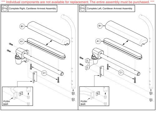 Full Length, Left / Right, Back Cane Mounted Cantilever Armrest parts diagram