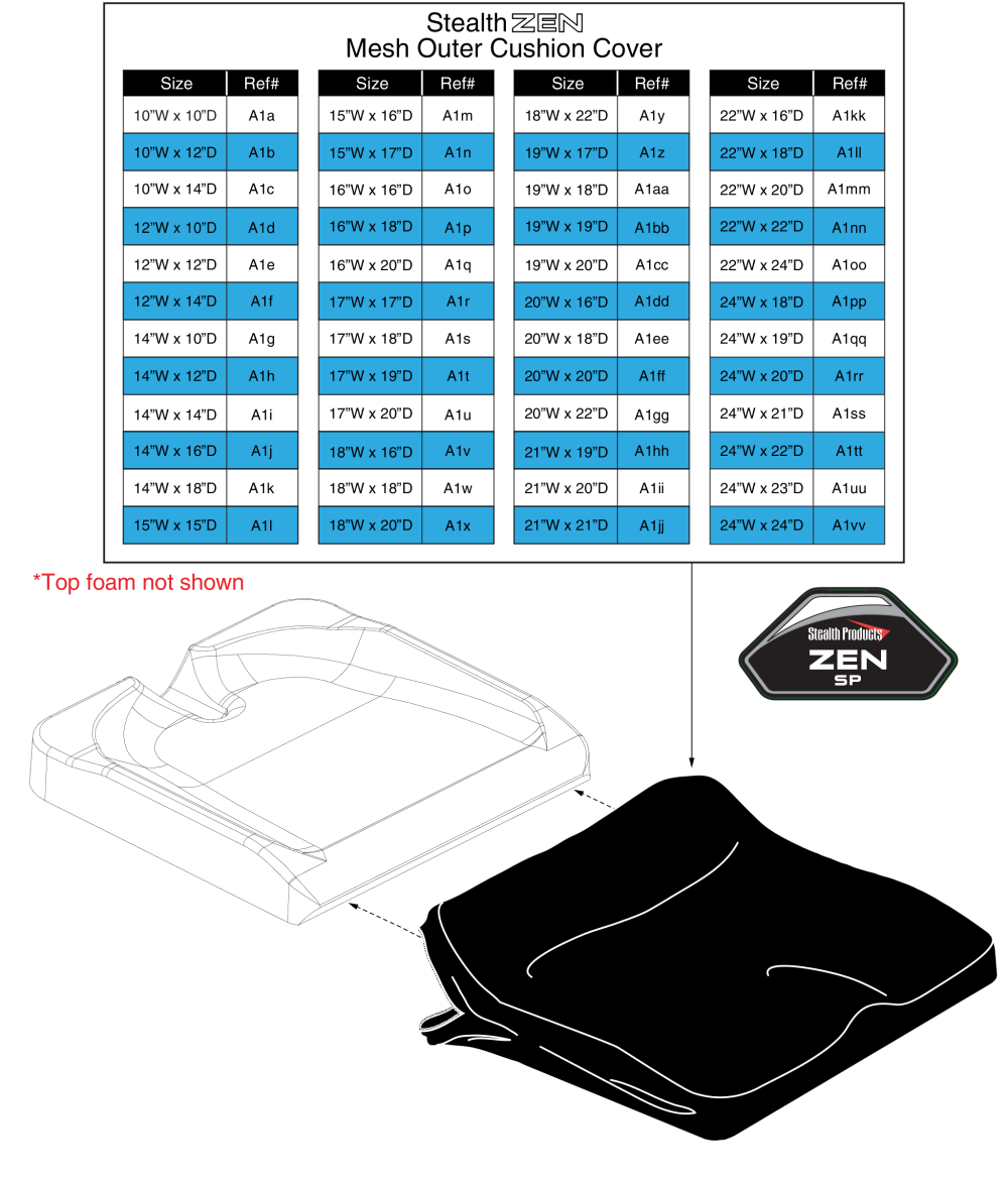 Outer Cover, Mesh - Stealth Zen parts diagram