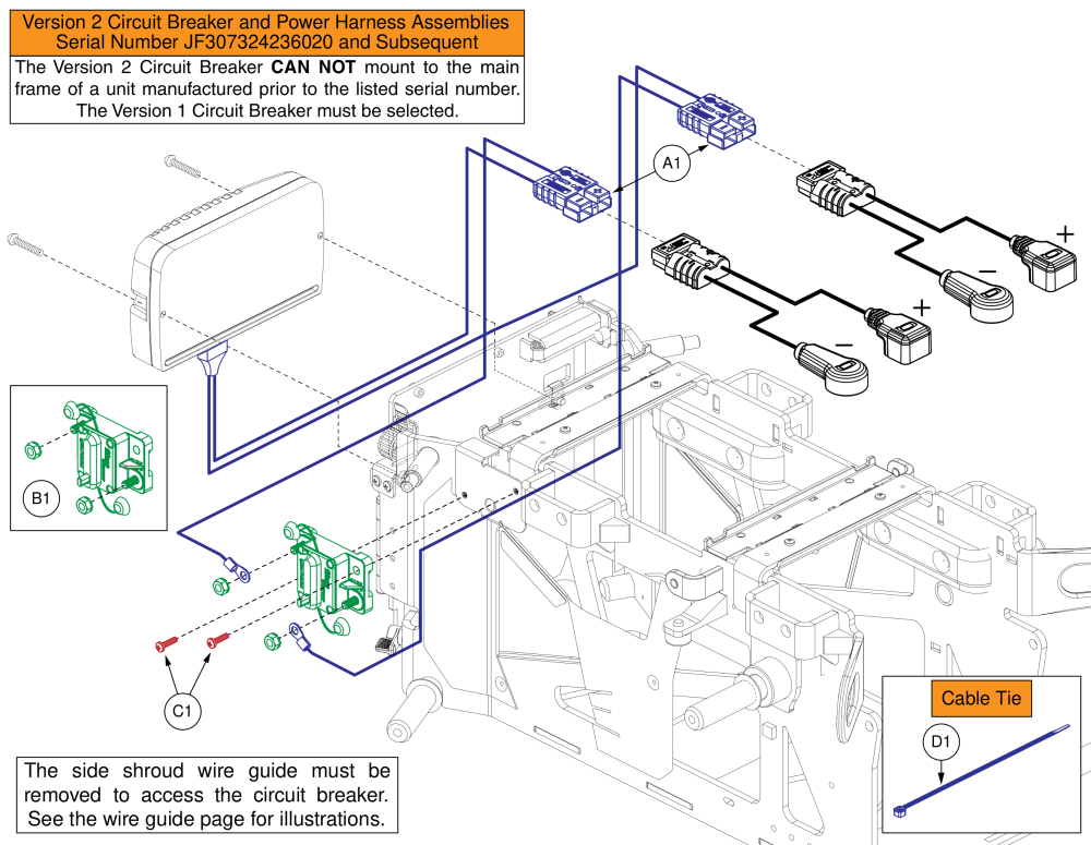 Circuit Breaker & Power Harness, S/n Jf307324236020 And Subsequent, Curtis, Q6 Edge 3 Stretto parts diagram