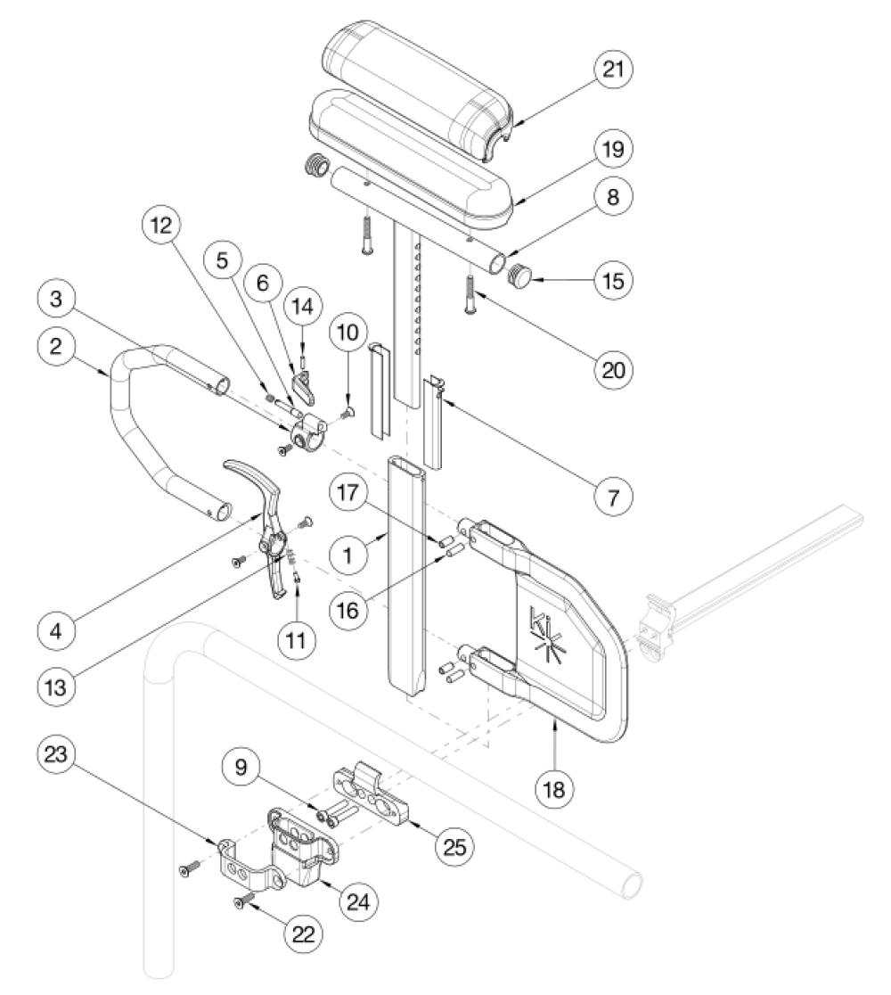 Clik Armrest - Height Adjustable Tall T-arm parts diagram
