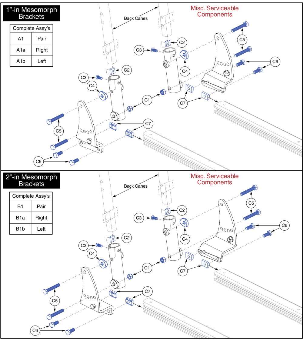 Meso Back Cane Brackets, Tb Flex parts diagram