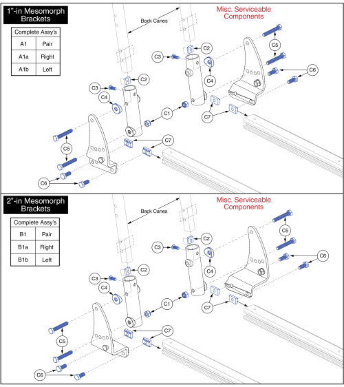 Meso Back Cane Brackets, Tb Flex parts diagram