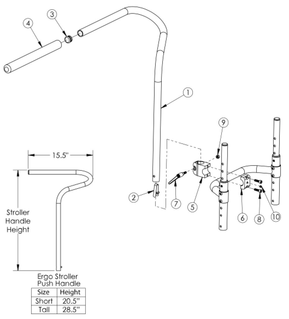 (discontinued) Ergo Stroller Handle parts diagram
