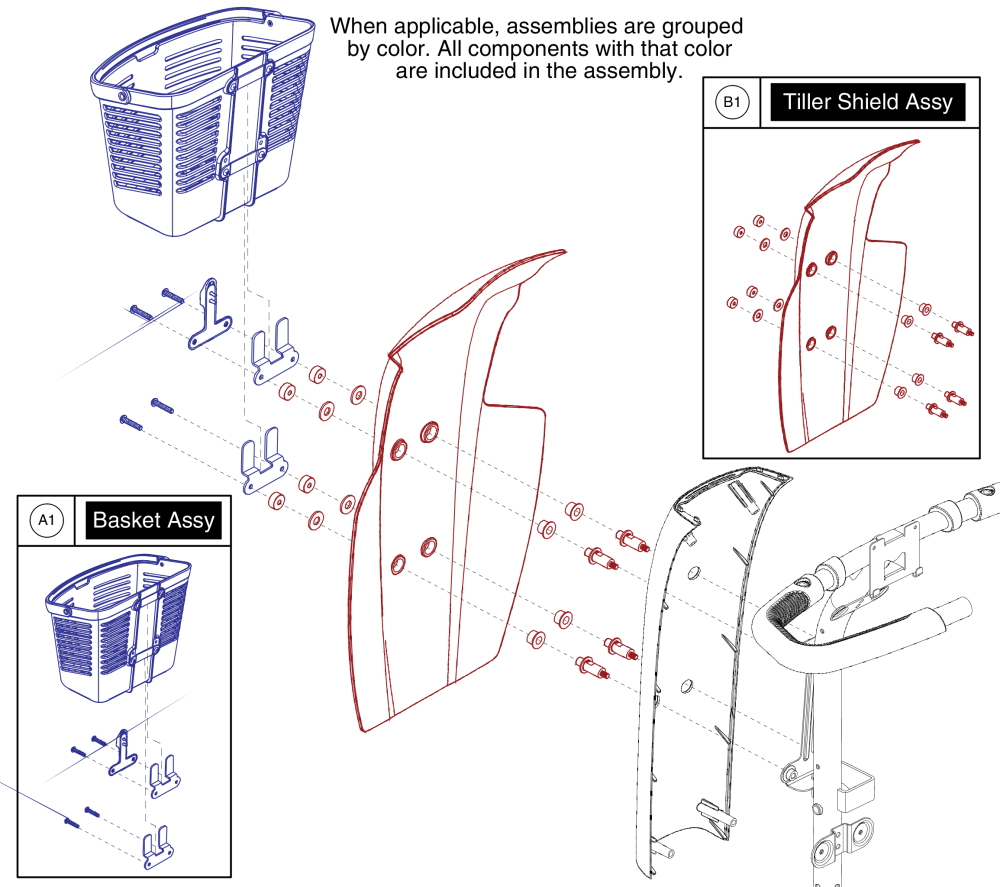 Basket Assembly With Tiller Shield, Pursuit Xl - S714 parts diagram