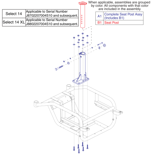 Seat Post Assy, Version 2, Jazzy Select 14 parts diagram