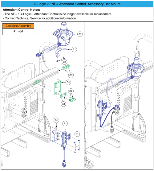 Ne+ / Q-logic 2 Attendant Control, Accessory Bar Mount parts diagram