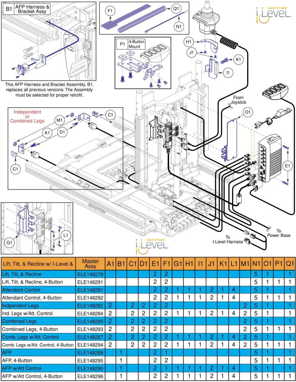 Lift, Tilt, & Recline Hardware, Q-logic 2 - Reac Lift / I-level parts diagram