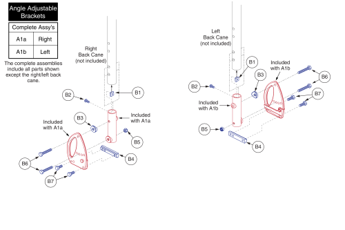 Back Cane Angle Adjustable Bracket, Version 2, Pediatric Tilt parts diagram