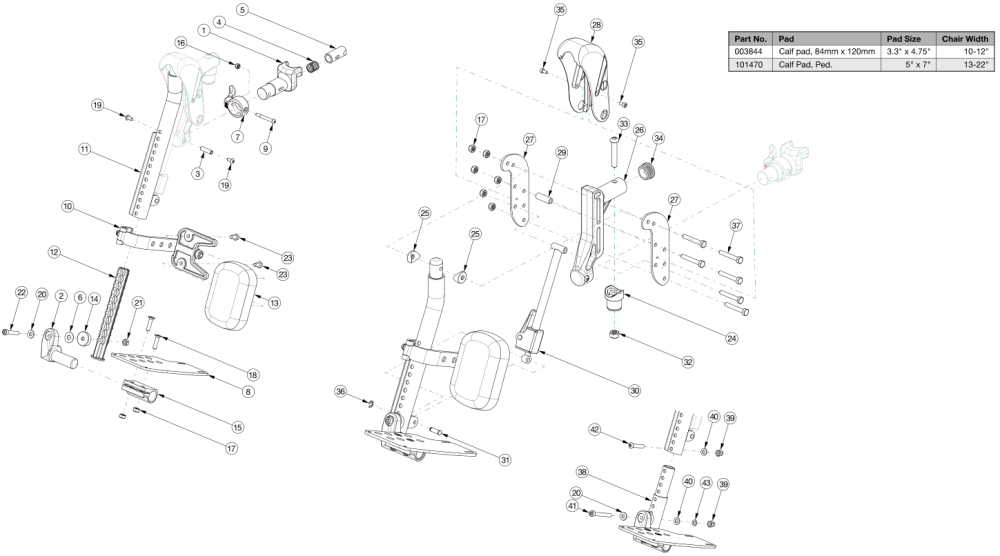 Pediatric Pro Elevating Leg Rest parts diagram