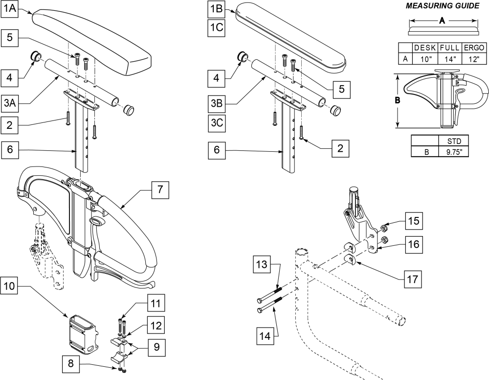 Flip Back Height Adj Lite Armrest parts diagram